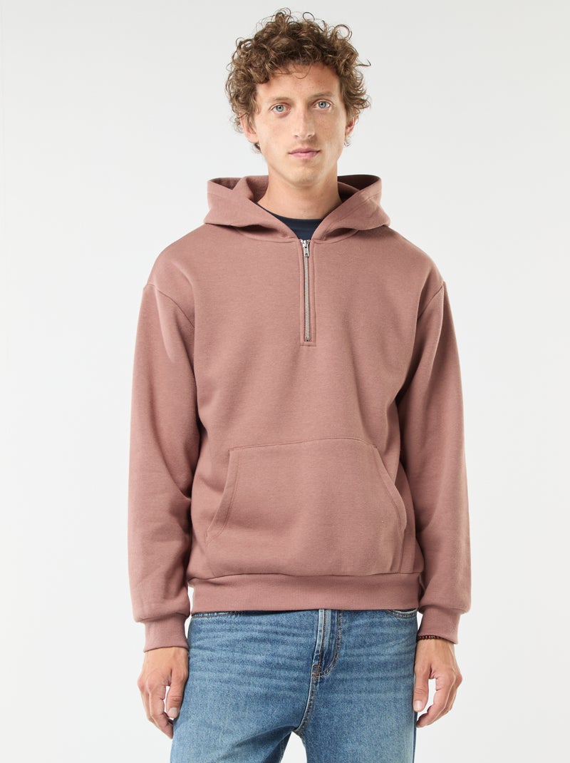 Sweat en molleton à capuche avec ouverture zippée au col Marron - Kiabi