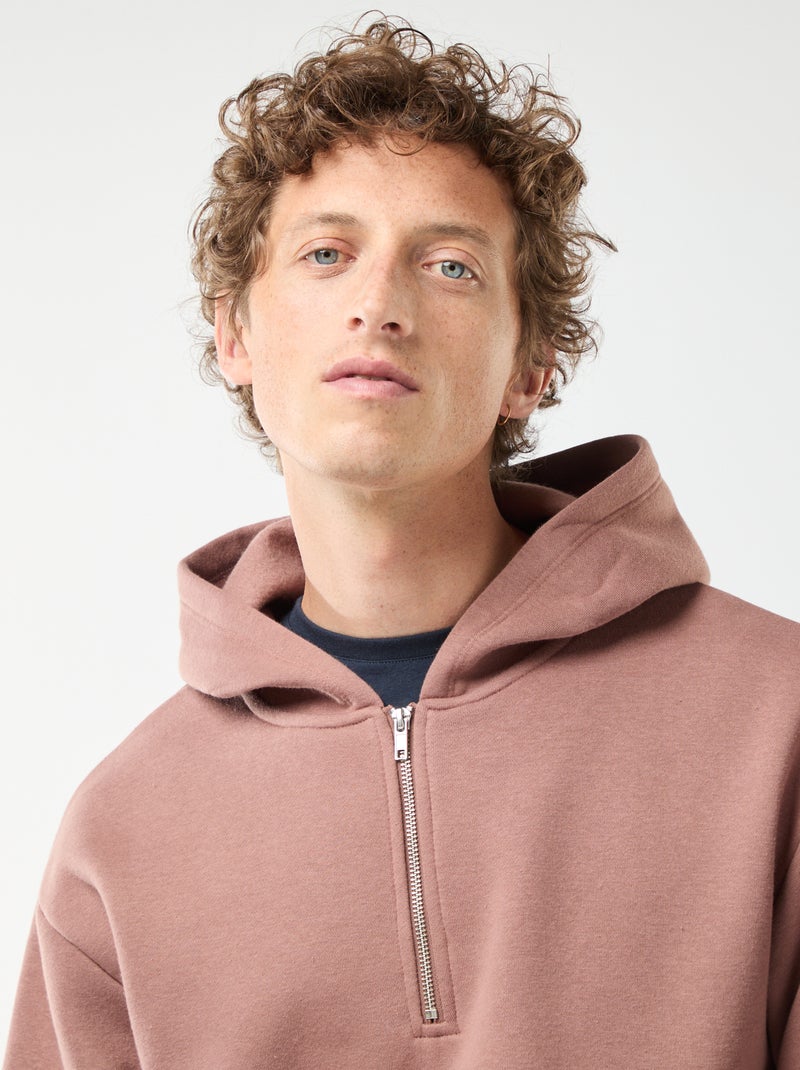 Sweat en molleton à capuche avec ouverture zippée au col Marron - Kiabi