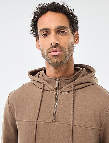 Sweat en molleton à capuche avec ouverture zippée au col