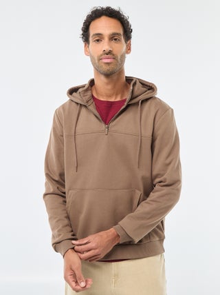 Sweat en molleton à capuche avec ouverture zippée au col
