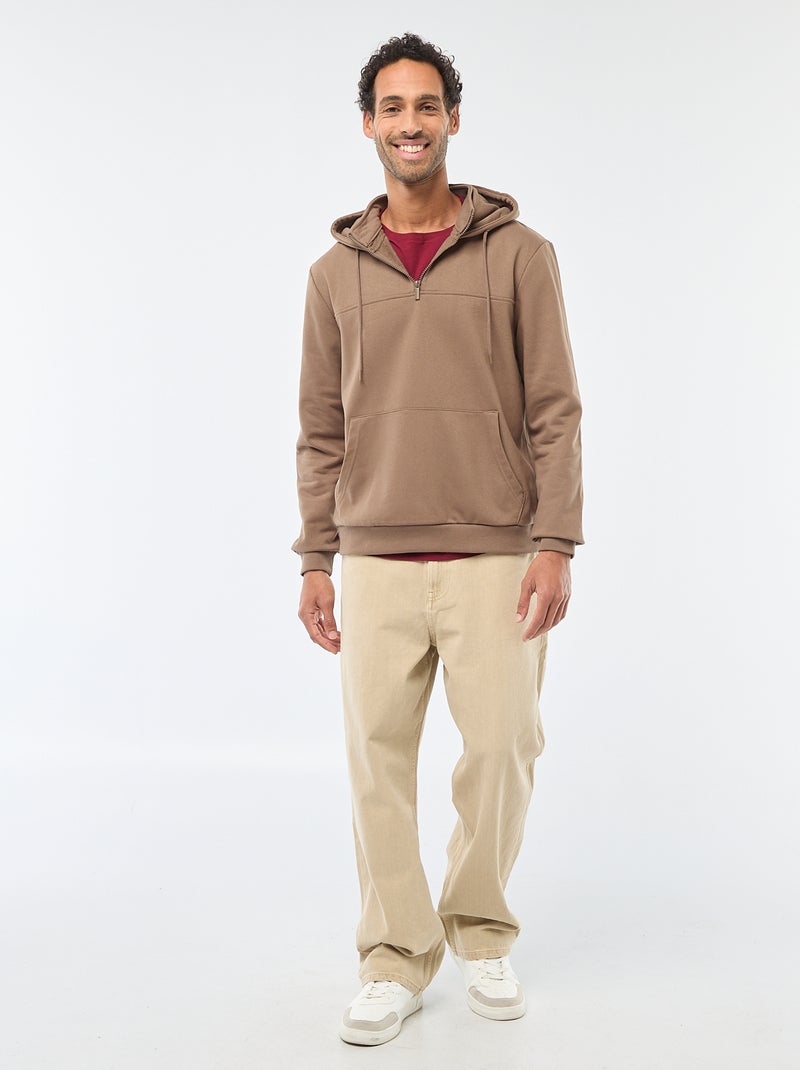 Sweat en molleton à capuche avec ouverture zippée au col Marron - Kiabi
