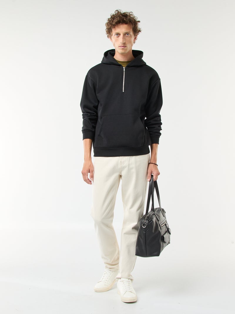 Sweat en molleton à capuche avec ouverture zippée au col Noir - Kiabi