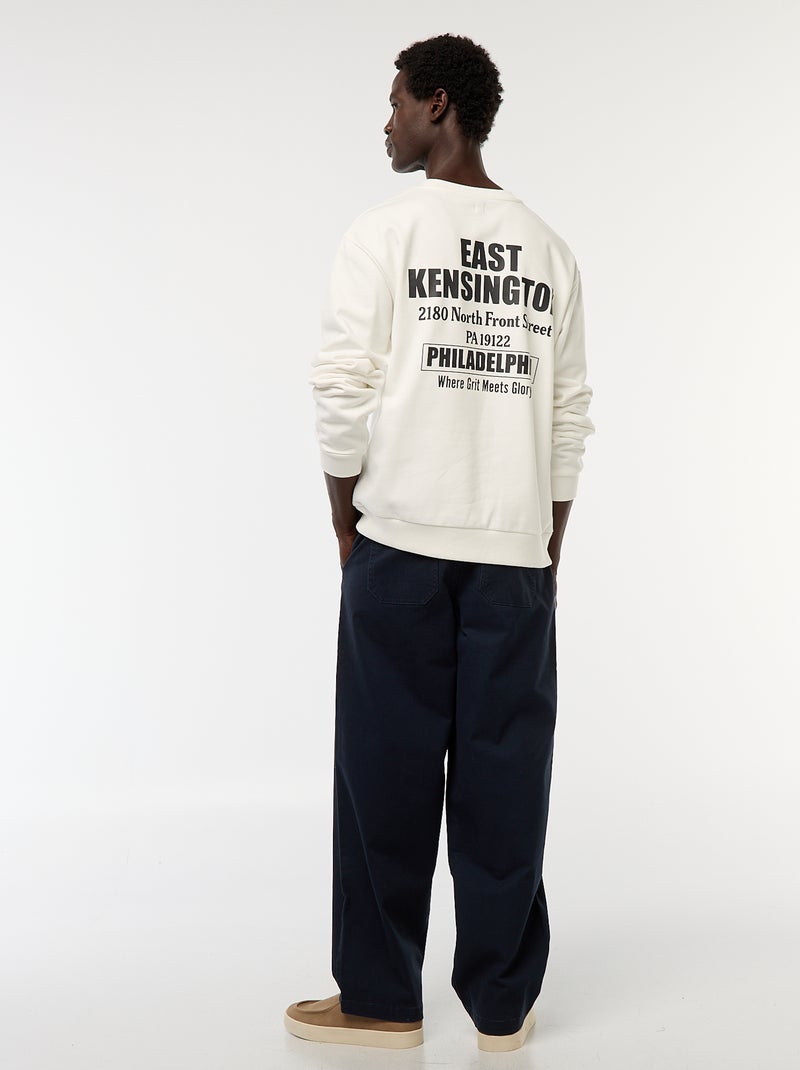 Sweat en molleton à col rond avec un imprimé recto-verso Blanc - Kiabi