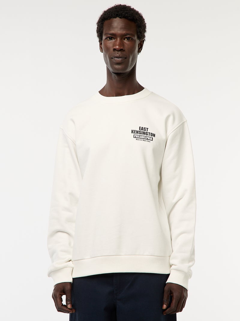 Sweat en molleton à col rond avec un imprimé recto-verso Blanc - Kiabi