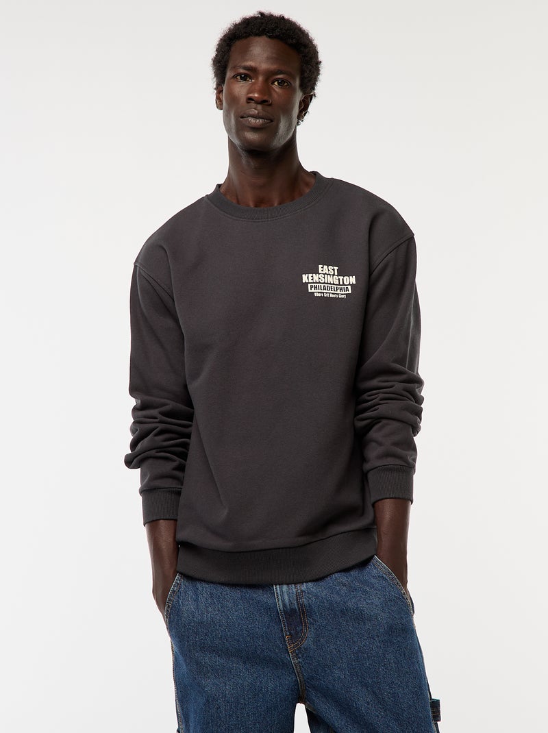 Sweat en molleton à col rond avec un imprimé recto-verso Noir - Kiabi