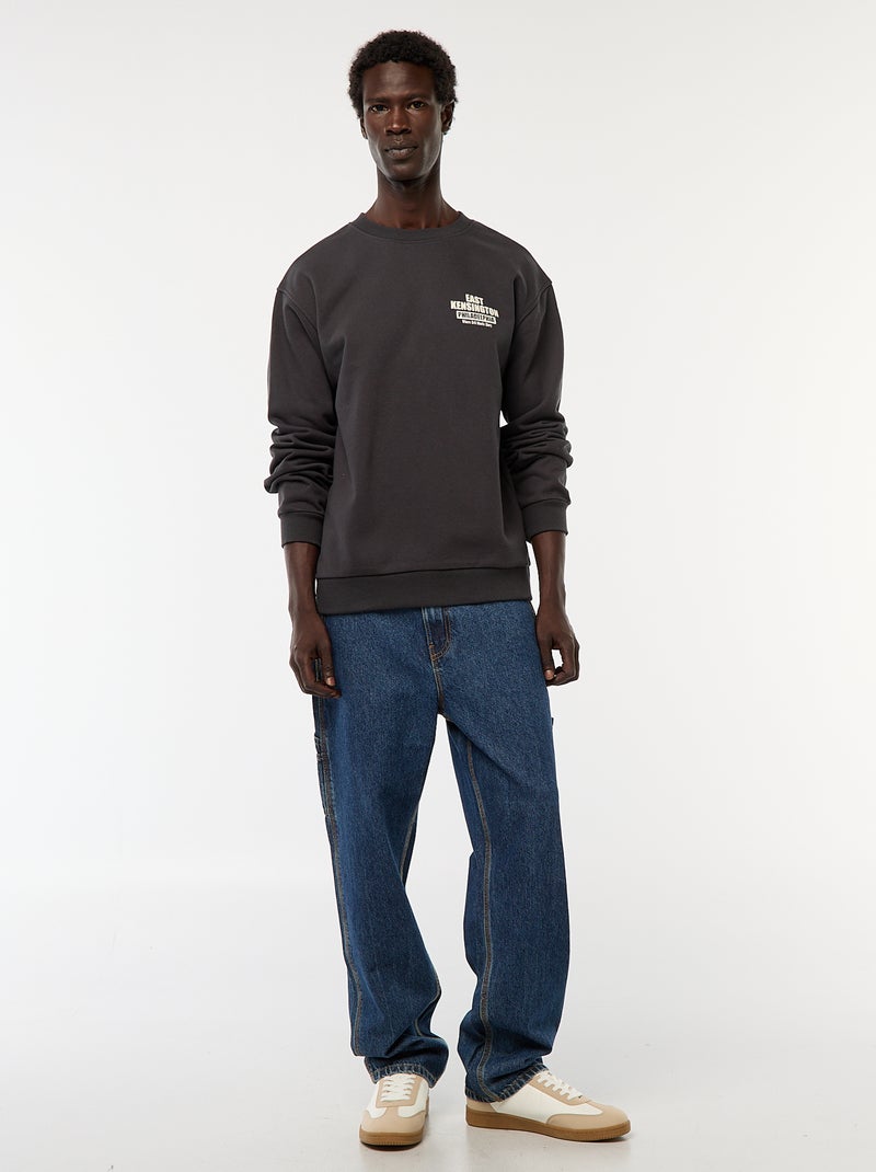 Sweat en molleton à col rond avec un imprimé recto-verso Noir - Kiabi