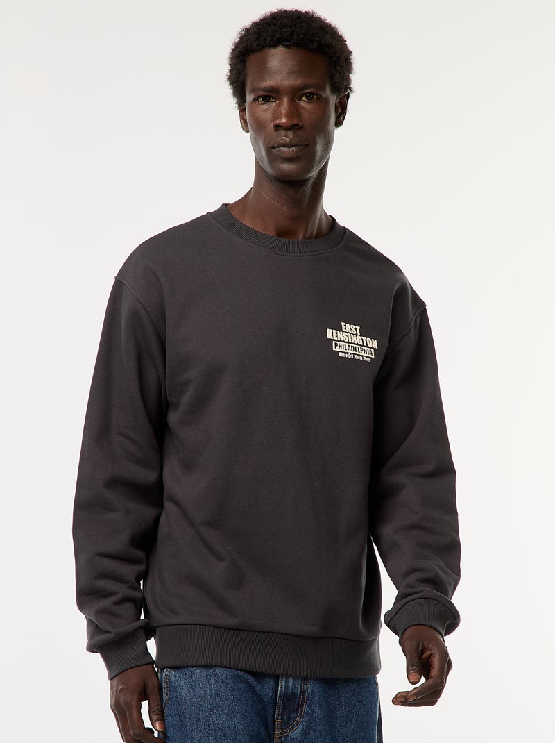 Sweat en molleton à col rond avec un imprimé recto-verso Noir - Kiabi