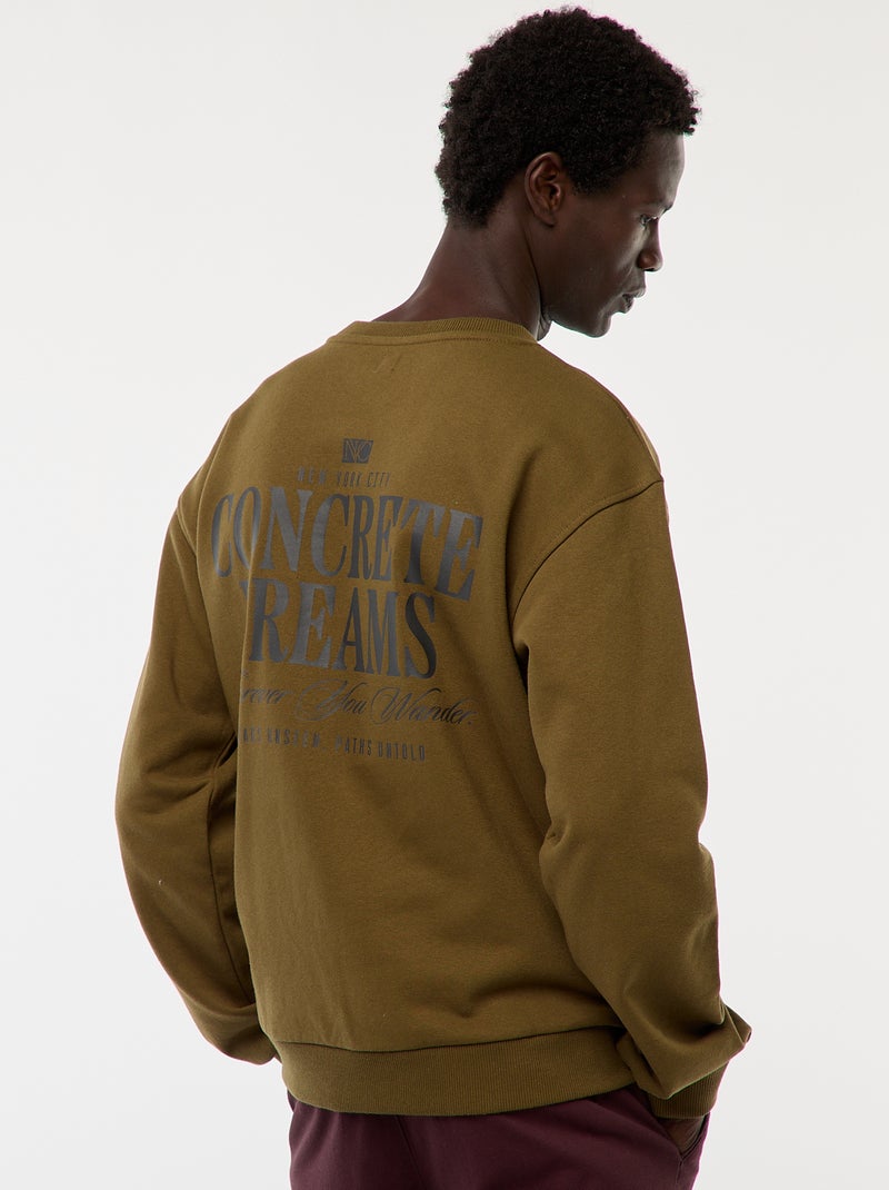 Sweat en molleton à col rond avec un imprimé recto-verso Vert - Kiabi