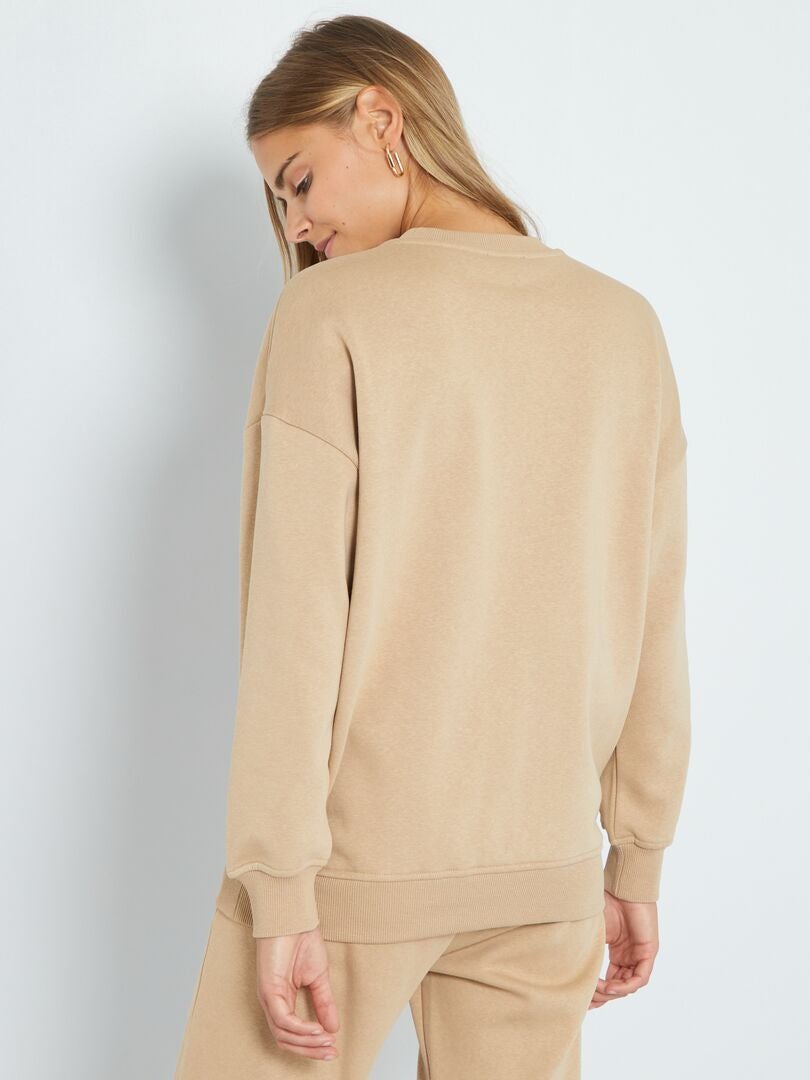 Sweat en molleton à col rond Beige - Kiabi