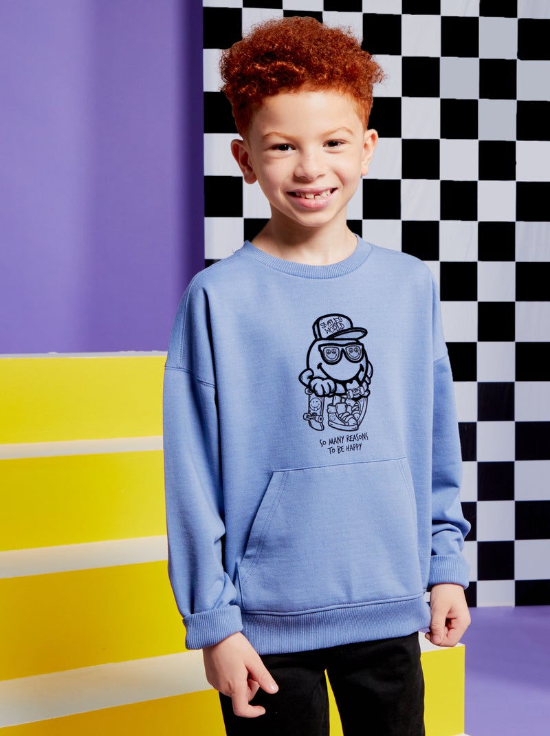 Sweat en molleton à col rond 'SmileyWorld' Bleu - Kiabi
