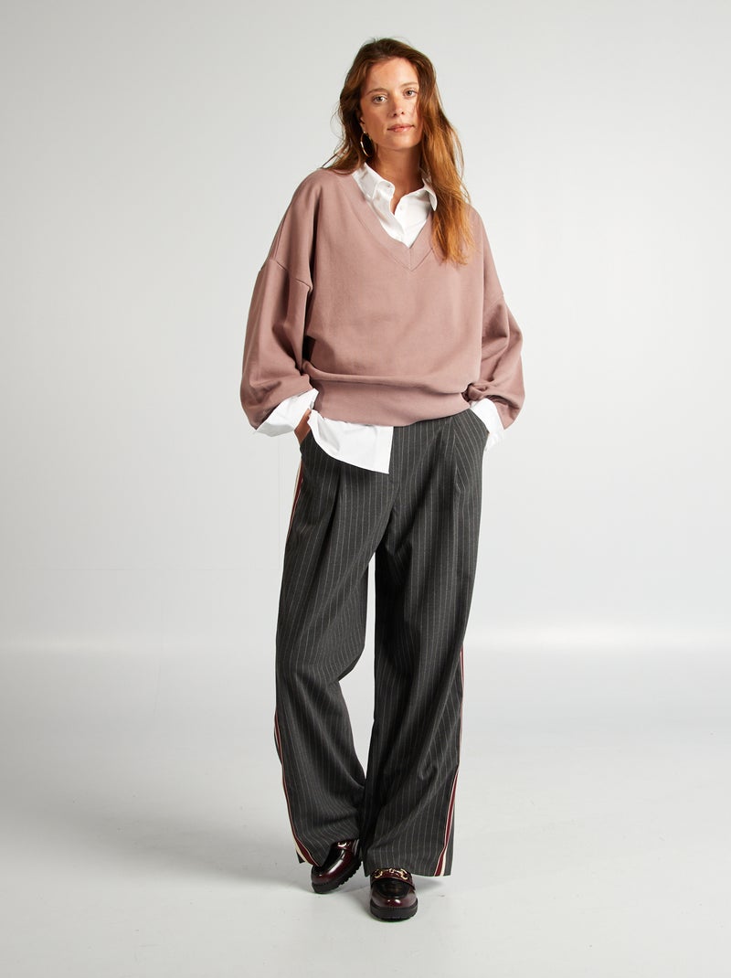 Sweat en molleton à col V VIOLET - Kiabi