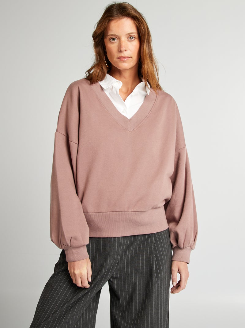 Sweat en molleton à col V VIOLET - Kiabi