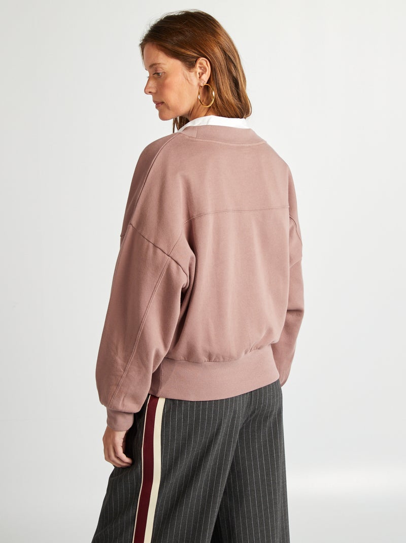 Sweat en molleton à col V VIOLET - Kiabi