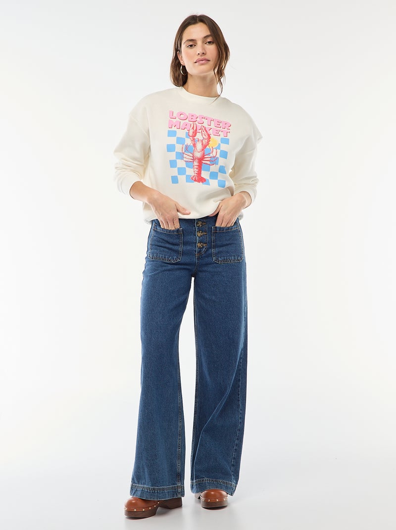 Sweat en molleton à message Blanc - Kiabi