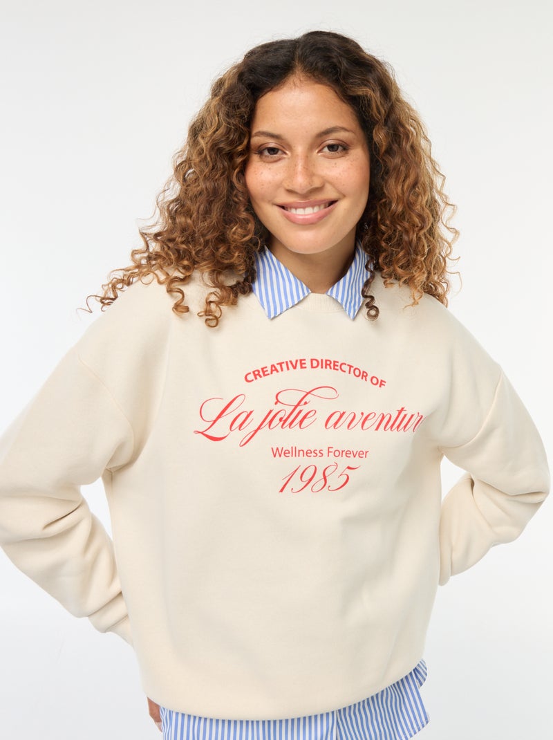 Sweat en molleton à message Blanc - Kiabi