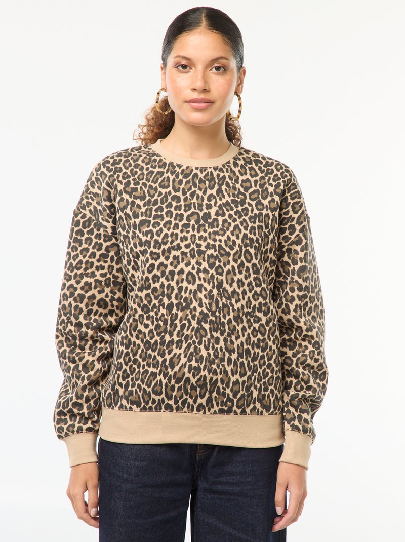 Sweat en molleton à message Léopard - Kiabi