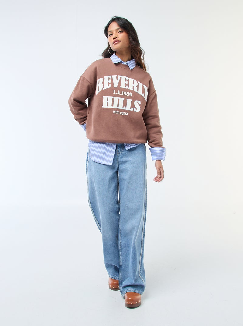 Sweat en molleton à message Marron - Kiabi