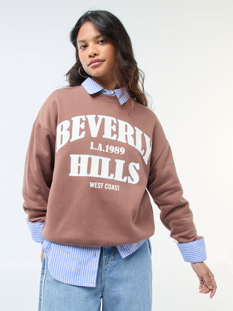 Sweat en molleton à message Marron - Kiabi