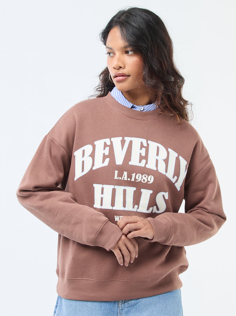 Sweat en molleton à message Marron - Kiabi