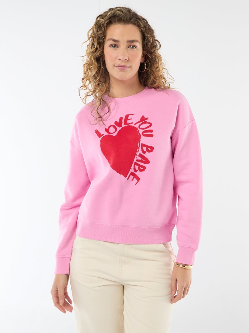 Sweat en molleton à message Rose - Kiabi