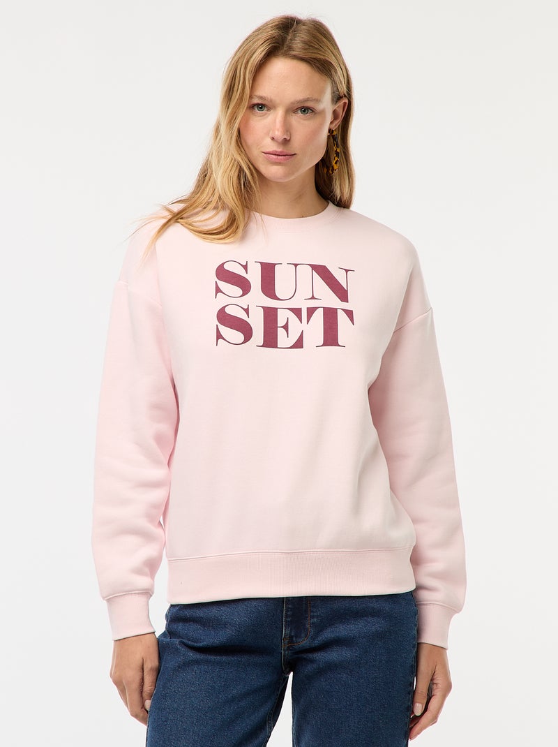 Sweat en molleton à message Rose - Kiabi