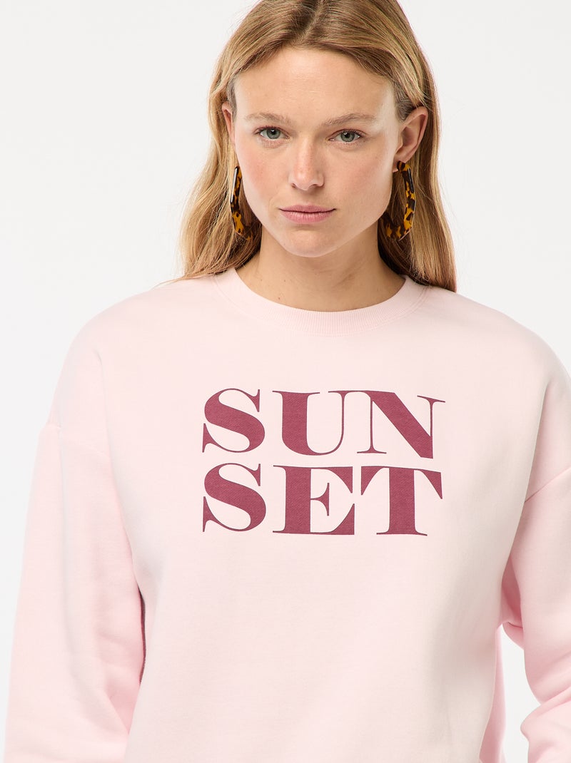 Sweat en molleton à message Rose - Kiabi