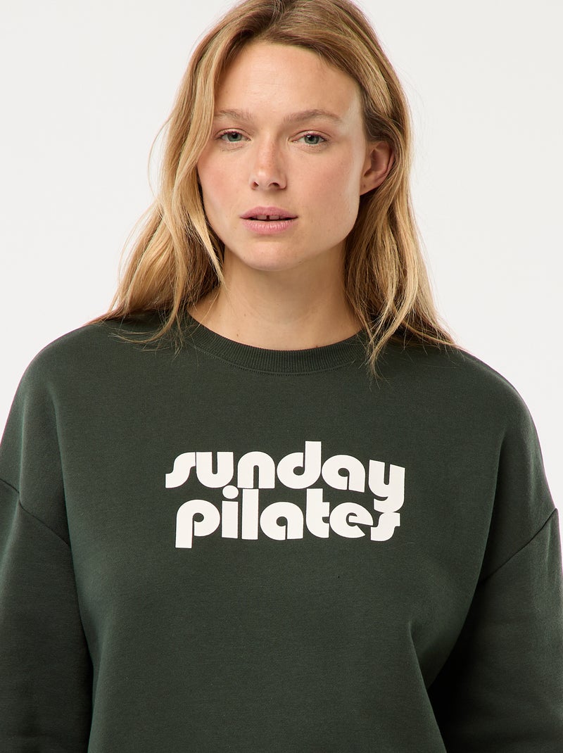 Sweat en molleton à message Vert - Kiabi