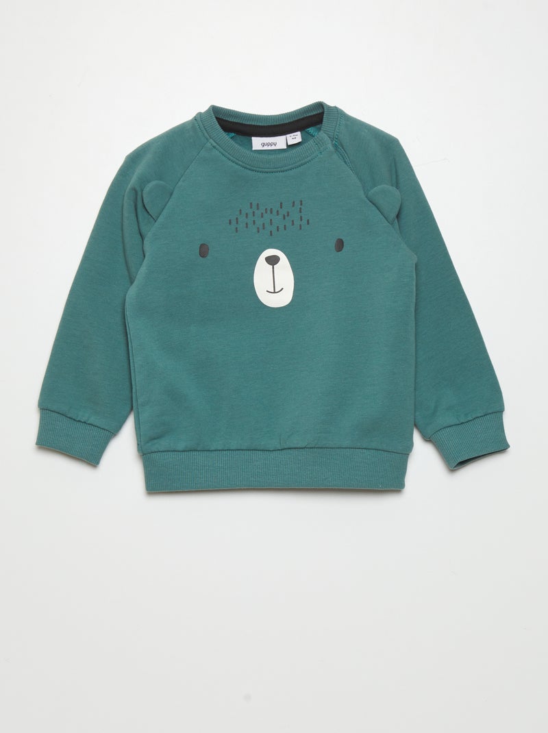 Sweat en molleton à motif 'ours' Vert - Kiabi