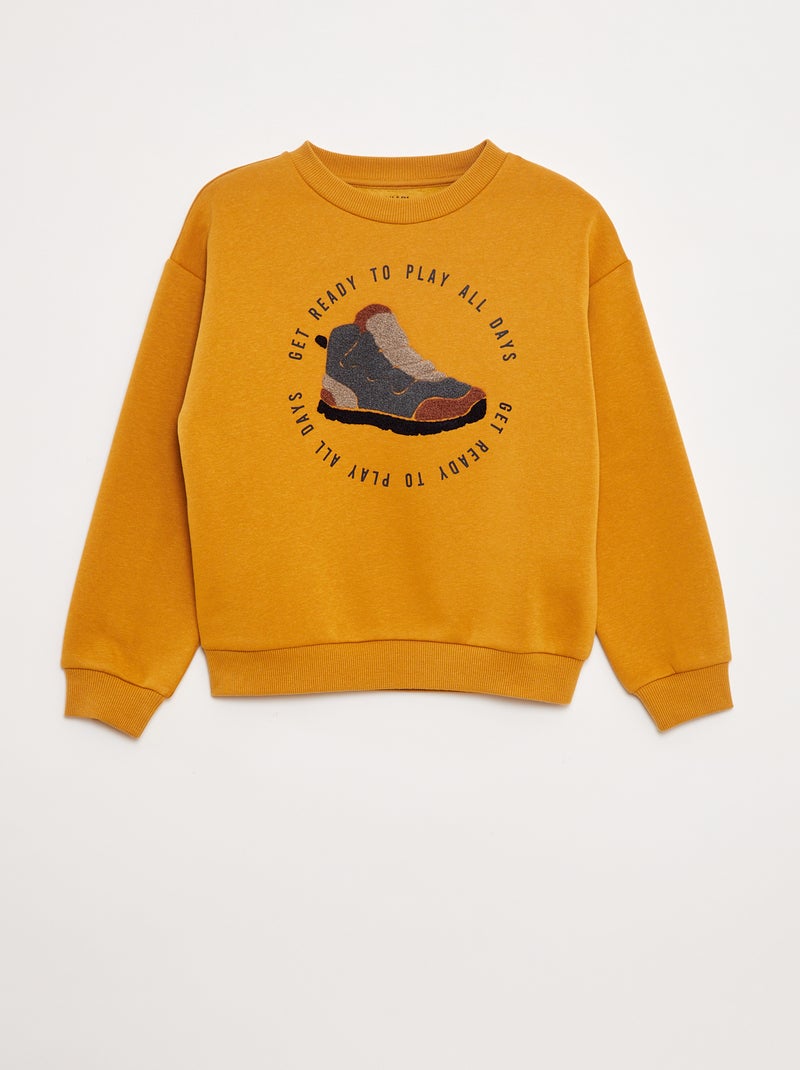 Sweat en molleton avec animation en maille bouclette Jaune - Kiabi