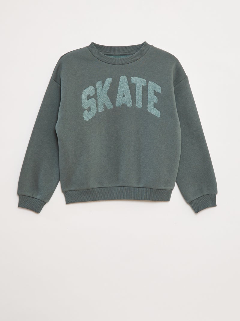 Sweat en molleton avec animation en maille bouclette Vert - Kiabi