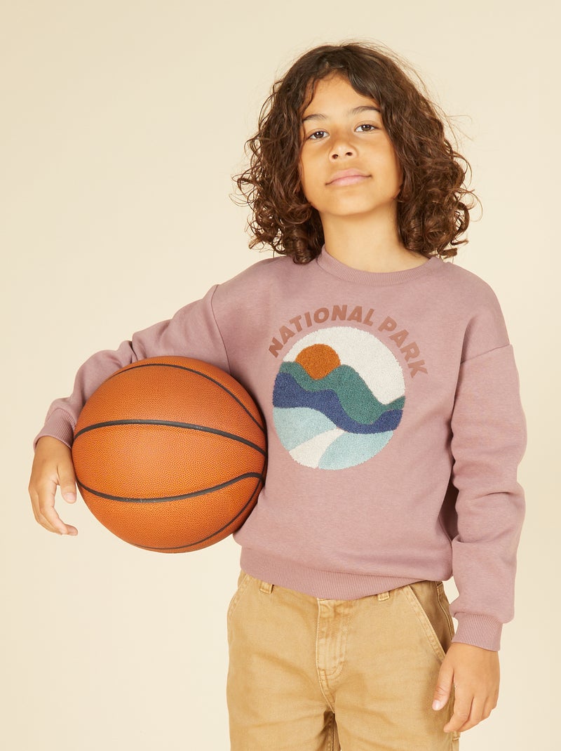 Sweat en molleton avec animation en maille bouclette Violet - Kiabi