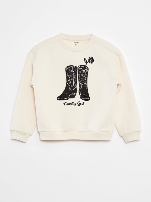 Sweat en molleton avec broderie et franges sur les manches - Kiabi