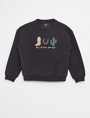 Sweat en molleton avec broderie et franges sur les manches