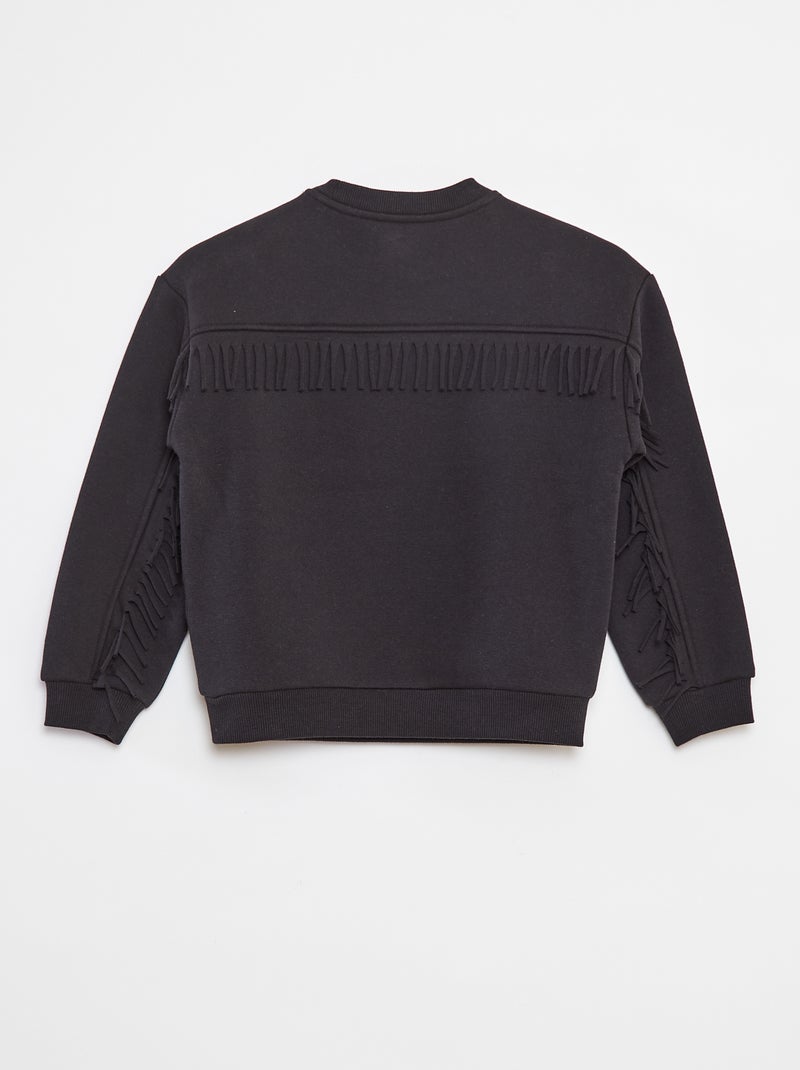 Sweat en molleton avec broderie et franges sur les manches Noir - Kiabi