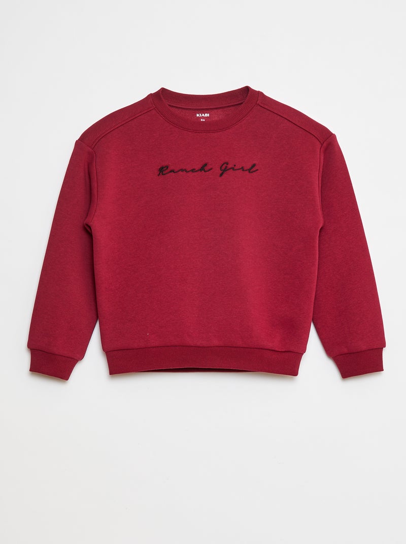 Sweat en molleton avec broderie et franges sur les manches Rouge - Kiabi