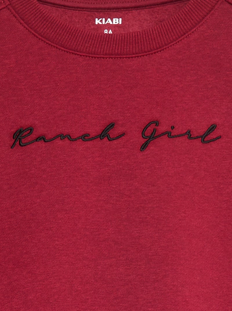Sweat en molleton avec broderie et franges sur les manches Rouge - Kiabi