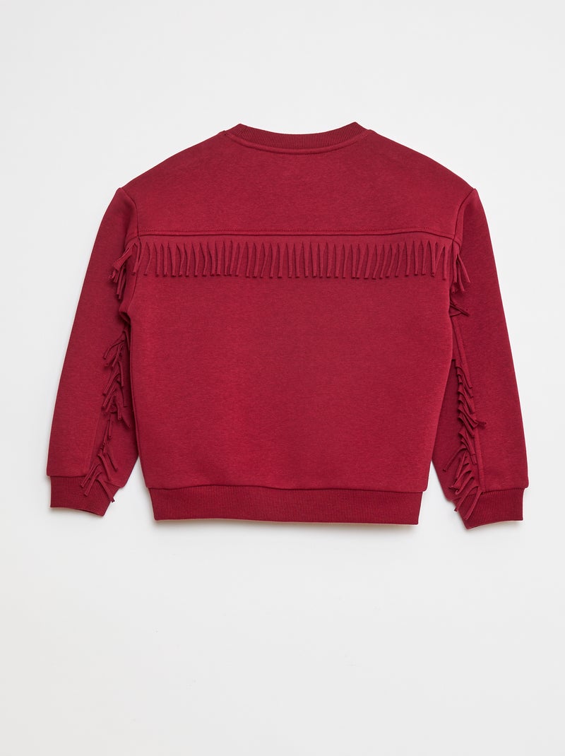 Sweat en molleton avec broderie et franges sur les manches Rouge - Kiabi