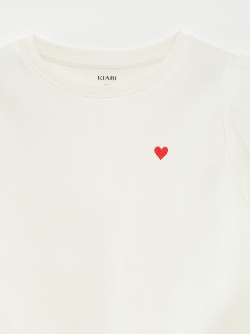 Sweat en molleton avec broderie et fronces aux épaules BLANC - Kiabi