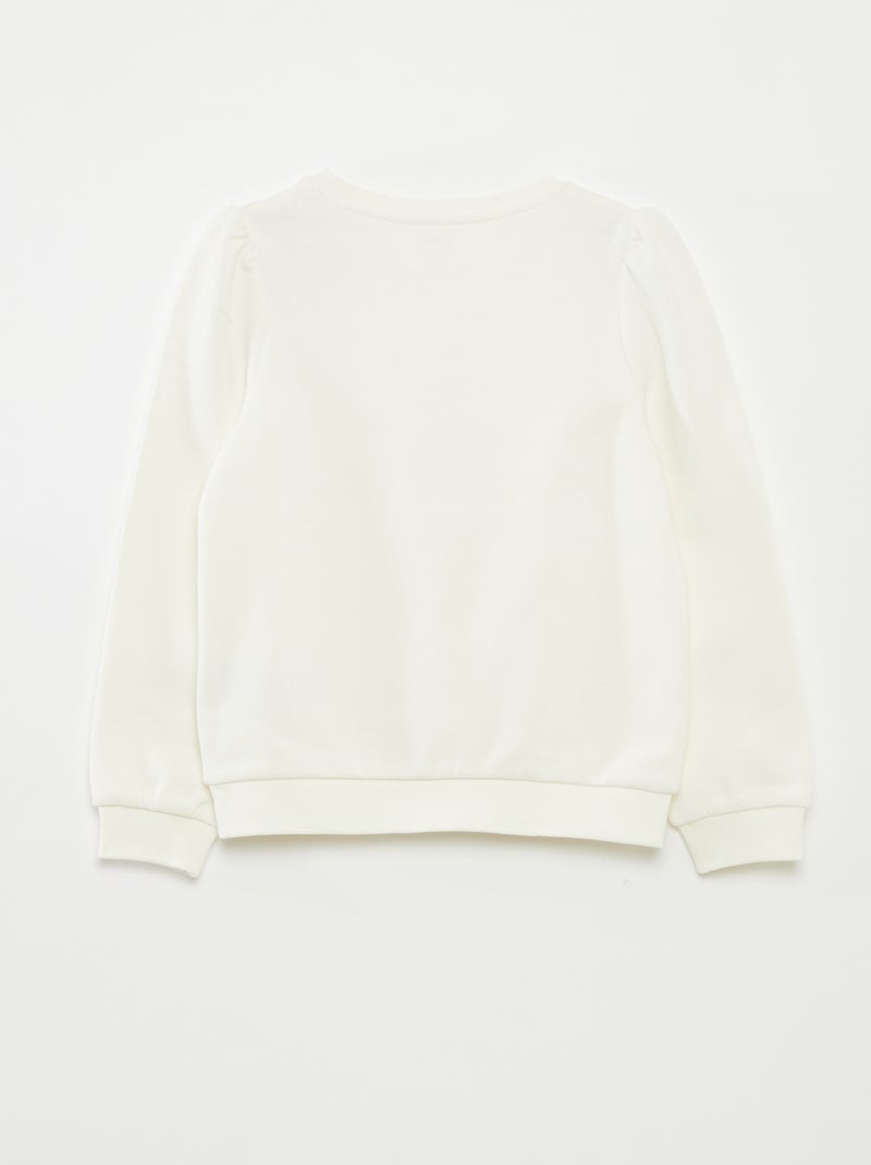 Sweat en molleton avec broderie et fronces aux épaules BLANC - Kiabi
