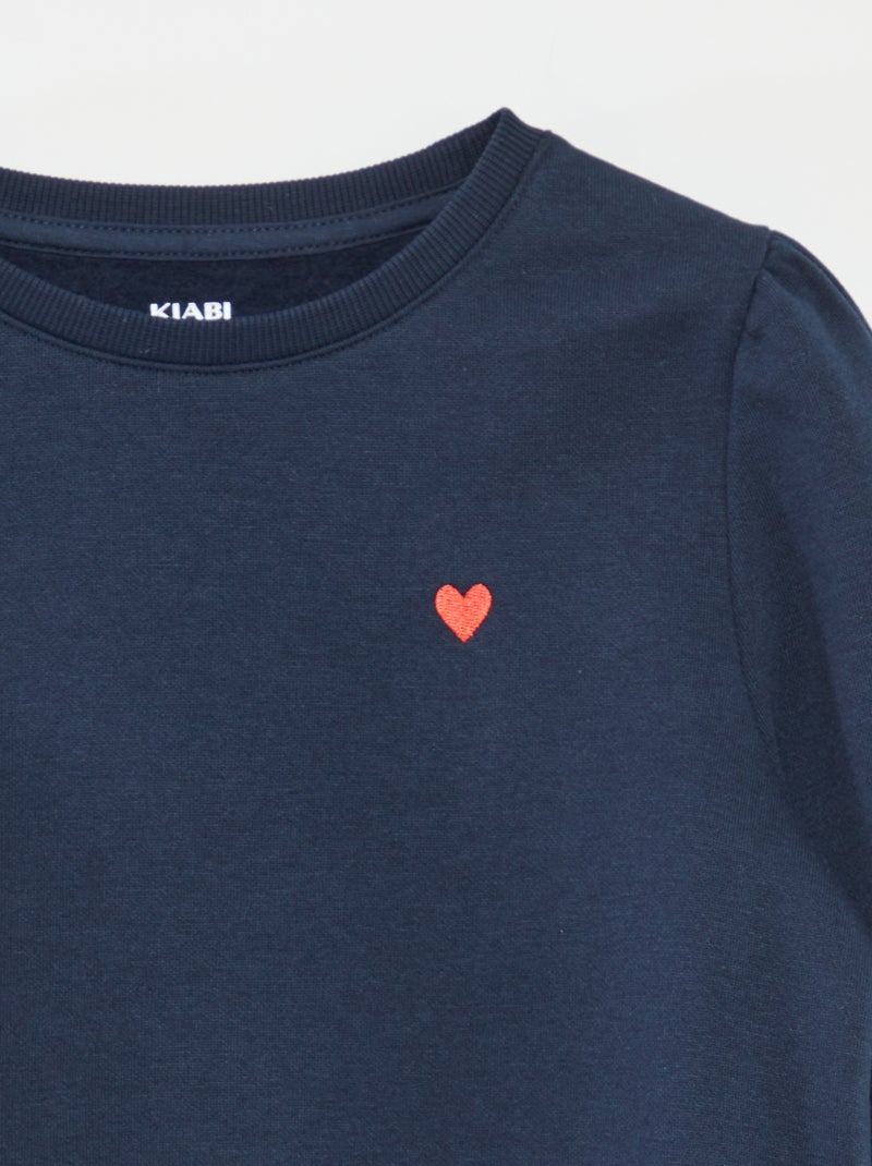 Sweat en molleton avec broderie et fronces aux épaules BLEU - Kiabi
