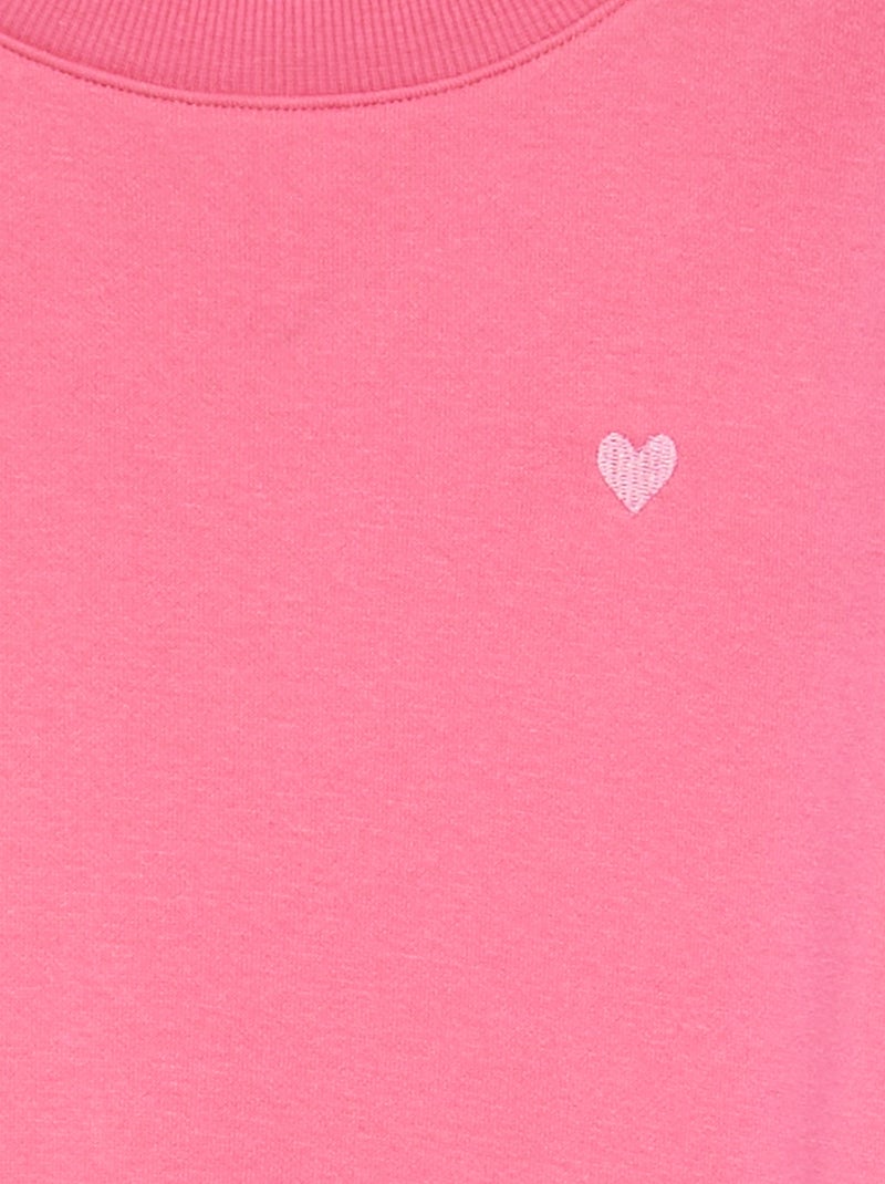 Sweat en molleton avec broderie et fronces aux épaules Rose - Kiabi