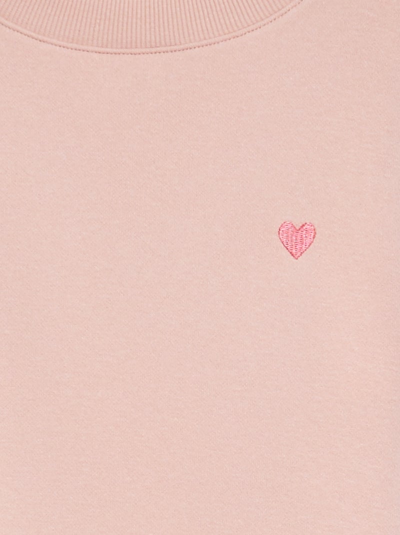 Sweat en molleton avec broderie et fronces aux épaules Rose - Kiabi