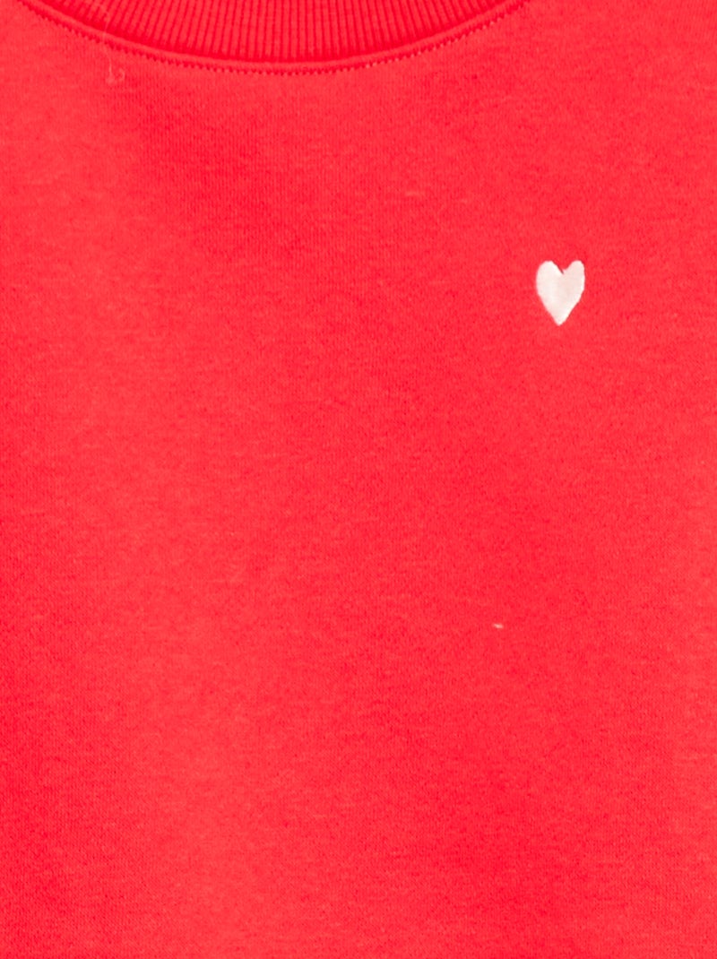 Sweat en molleton avec broderie et fronces aux épaules Rouge - Kiabi