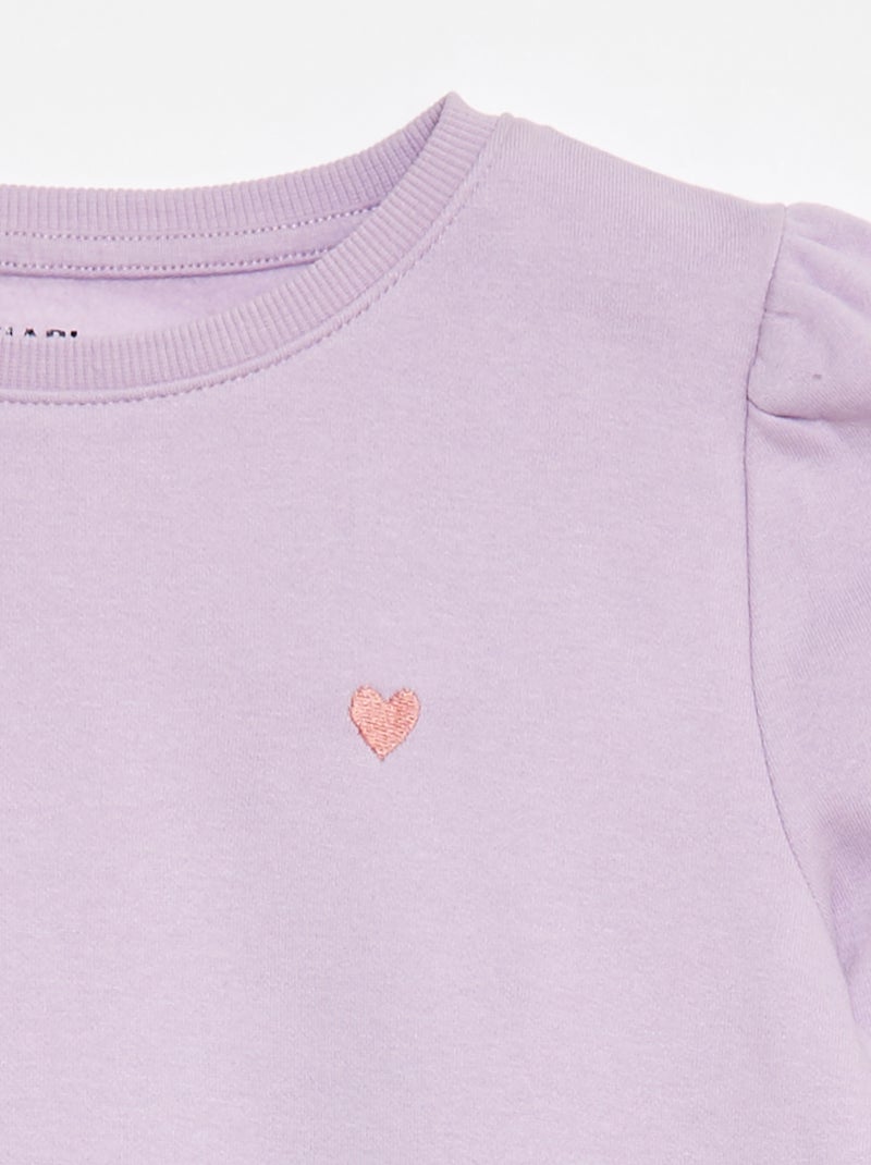 Sweat en molleton avec broderie et fronces aux épaules Violet - Kiabi