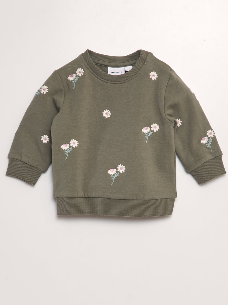 Sweat en molleton avec broderie florale - 'Name it' Vert - Kiabi