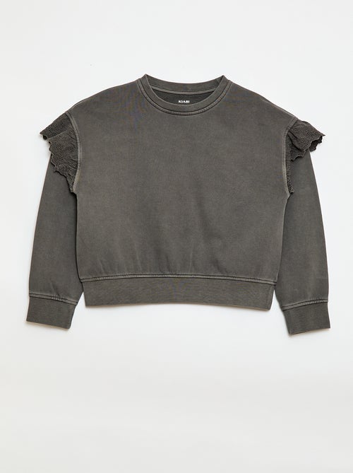 Sweat en molleton avec broderies anglaises - Kiabi