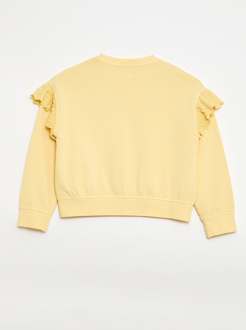 Sweat en molleton avec broderies anglaises Jaune - Kiabi