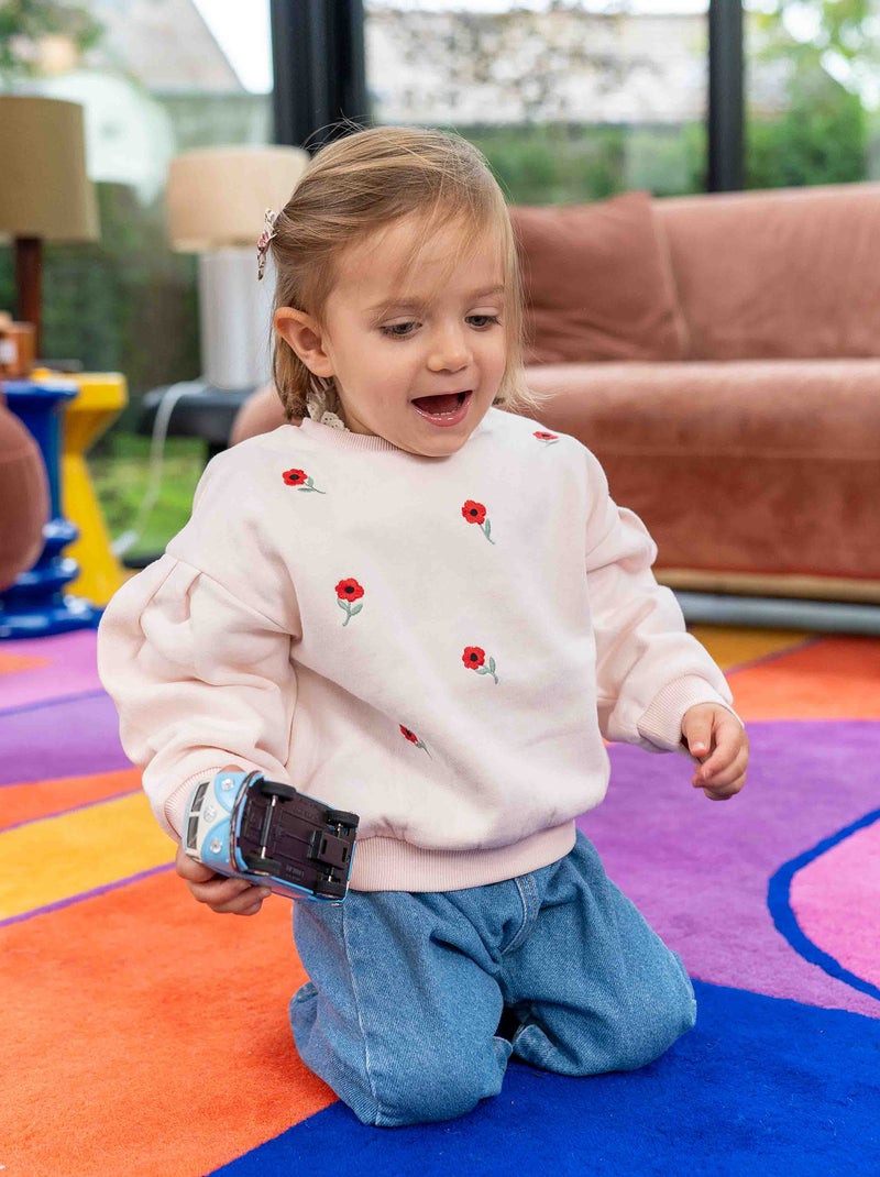 Sweat en molleton avec broderies fantaisies devant Rose - Kiabi