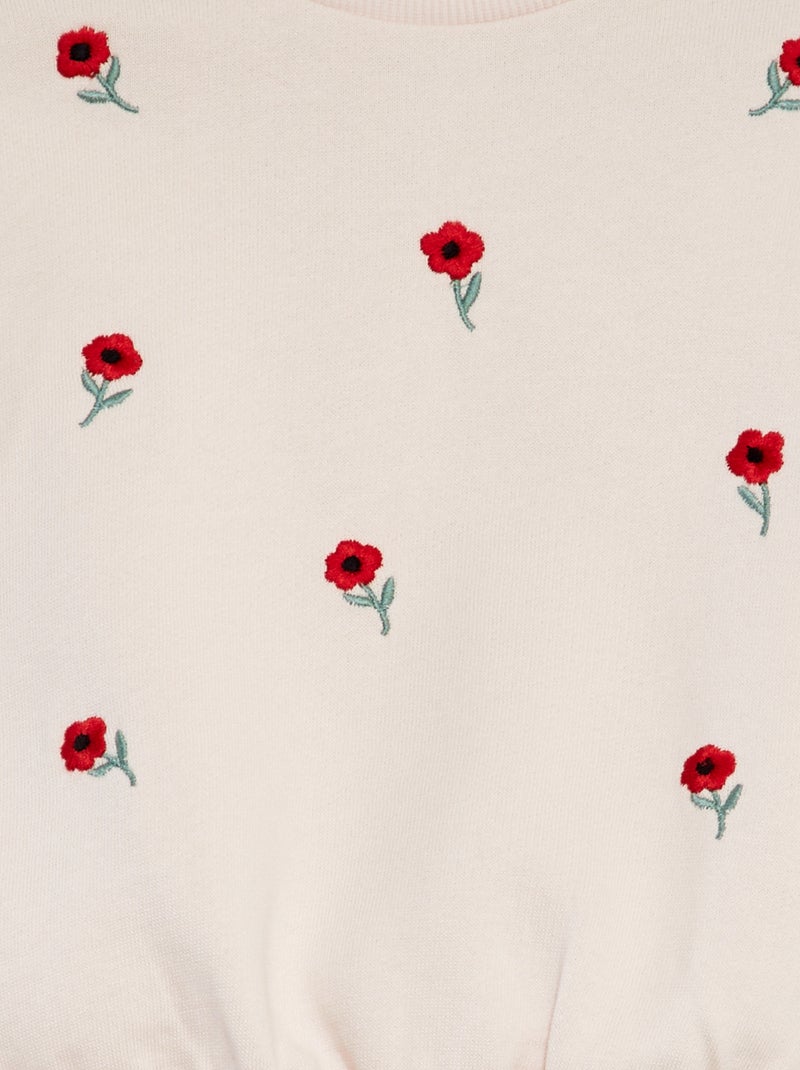 Sweat en molleton avec broderies fantaisies devant Rose - Kiabi