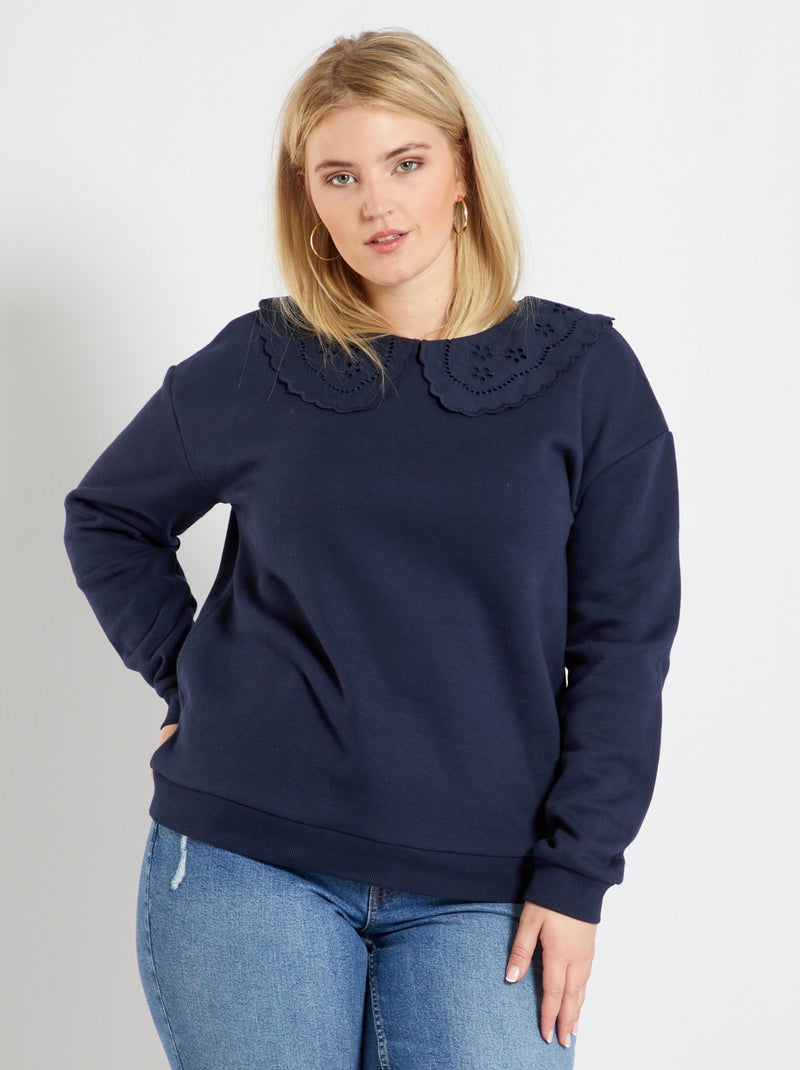 Sweat en molleton avec col claudine bleu - Kiabi